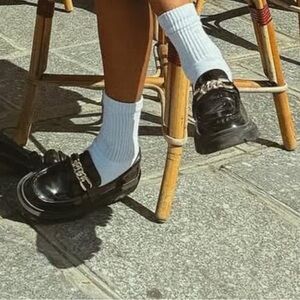 ZARA GIRLS SZ 2.5-3.5 BLACK PATENT LOAFER WITH GOLD CHAIN. SO CHIC AND STYLISH!